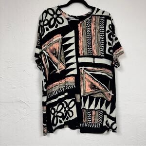 Morton Myles For The Warrens Black White Pink Abstract Print Blouse Womens M